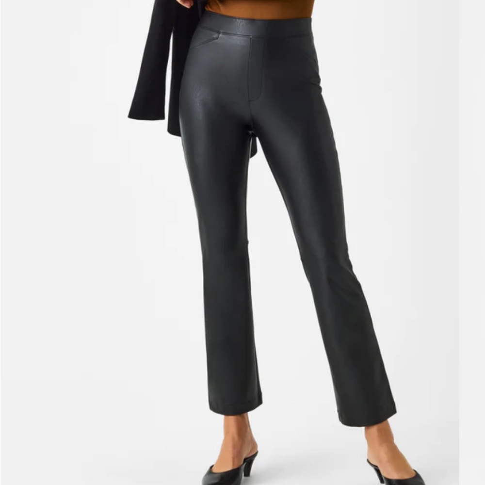 Spanx Leather-Like Cropped Kick Flare Pant, Black, Petite Medium
